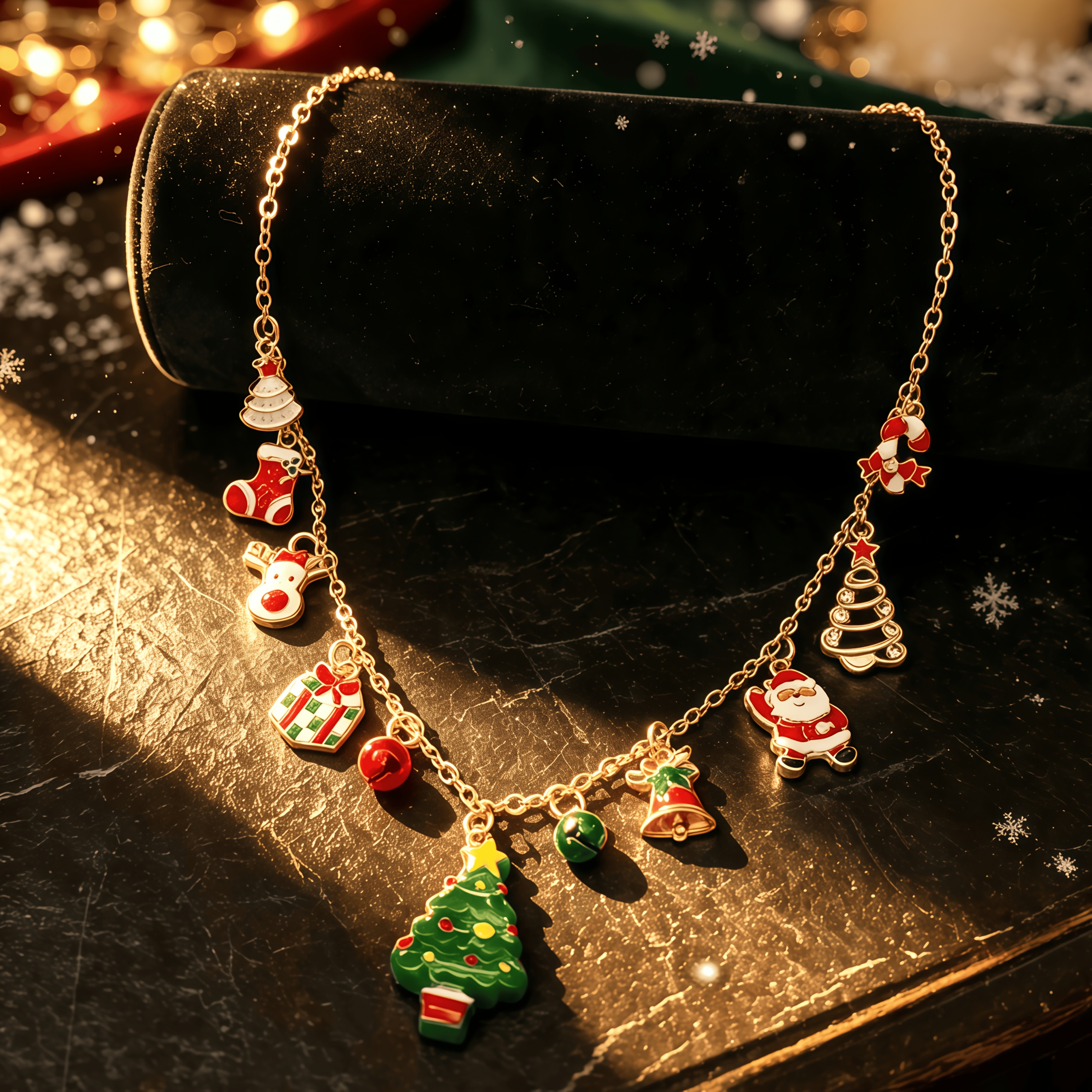 TEMU Collana alla clavicola con 1 pendente elegante smaltato a tema natalizio, con ciondoli geometrici tridimensionali vintage dolci, carini ed