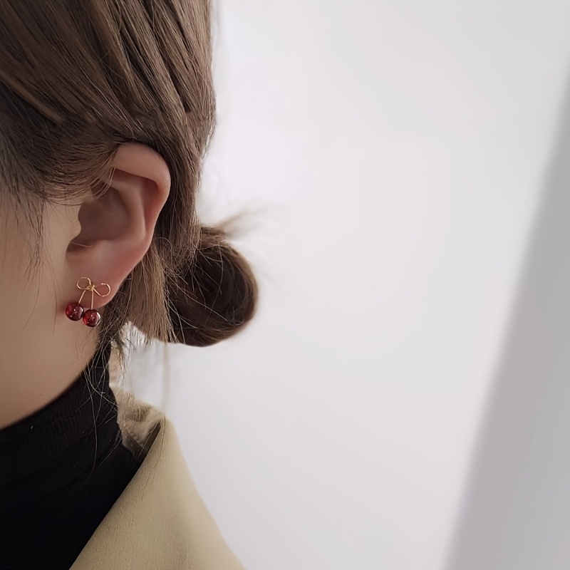 Cherry Wine Red Ear Studs for Women — Fresh Fruit Theme