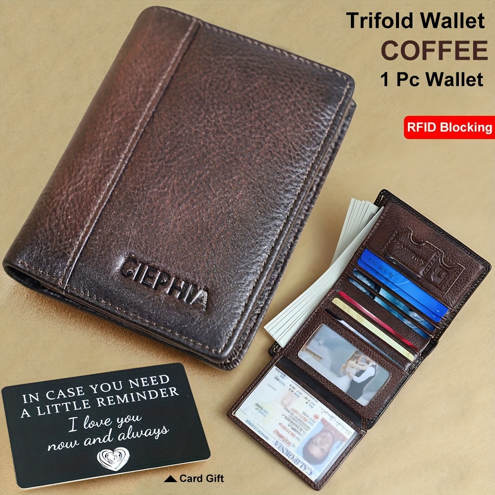 RFID Blocking Genuine Leather Trifold Wallet for Men with Money Clip, ID Windows, and Multiple Card Slots