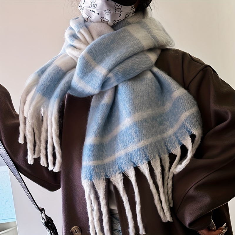 популярный 1 шт. стильный полосатый шарф для паров из полиэстера мягкий вязаный теплый ветронепроницаемый повседневный аксессуар на выходные без перьев ручная стирка детали 8