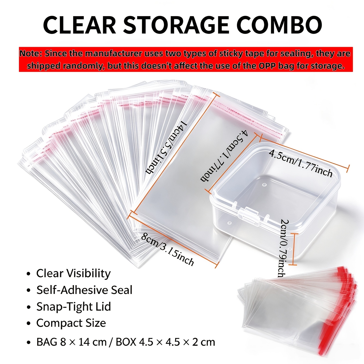 TEMU 100pcs Thickened Transparent Opp Reusable Sealable Bags And 1pc Storage Box, Reusable Multipurpose Storage And Gift Packaging Bags With
