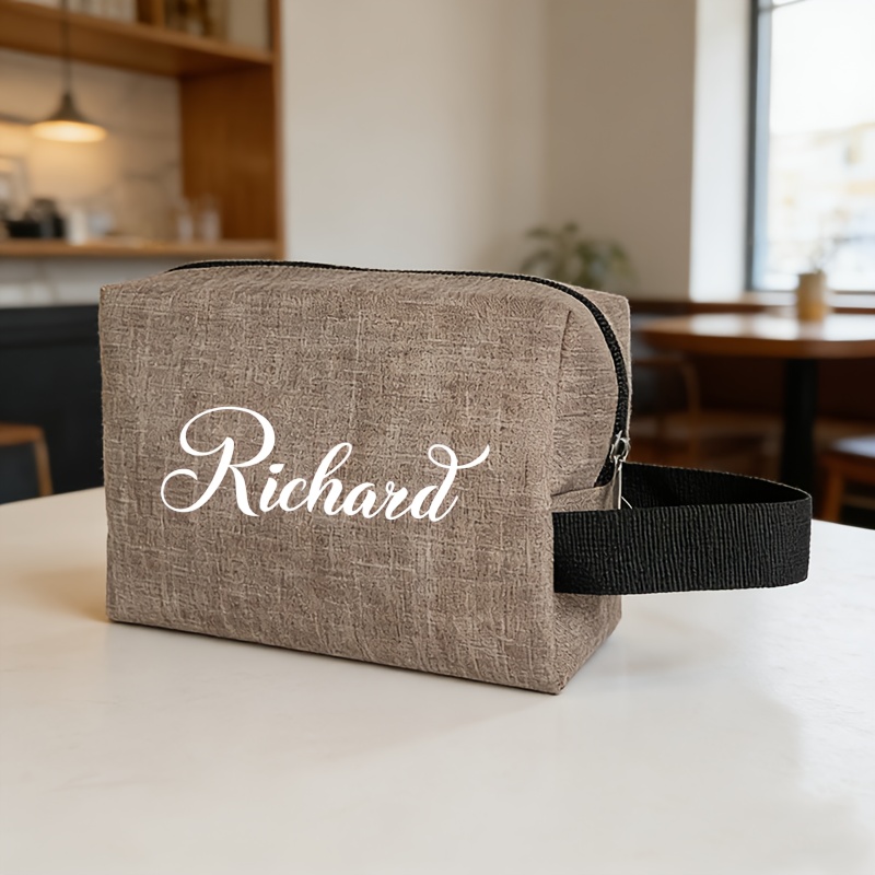 TEMU A Personalized Men's Toiletry Bag With A Name Engraving, Made Of Oxford Cloth, Travel. This Men's Hand-held Bag Is Ideal For Organizing