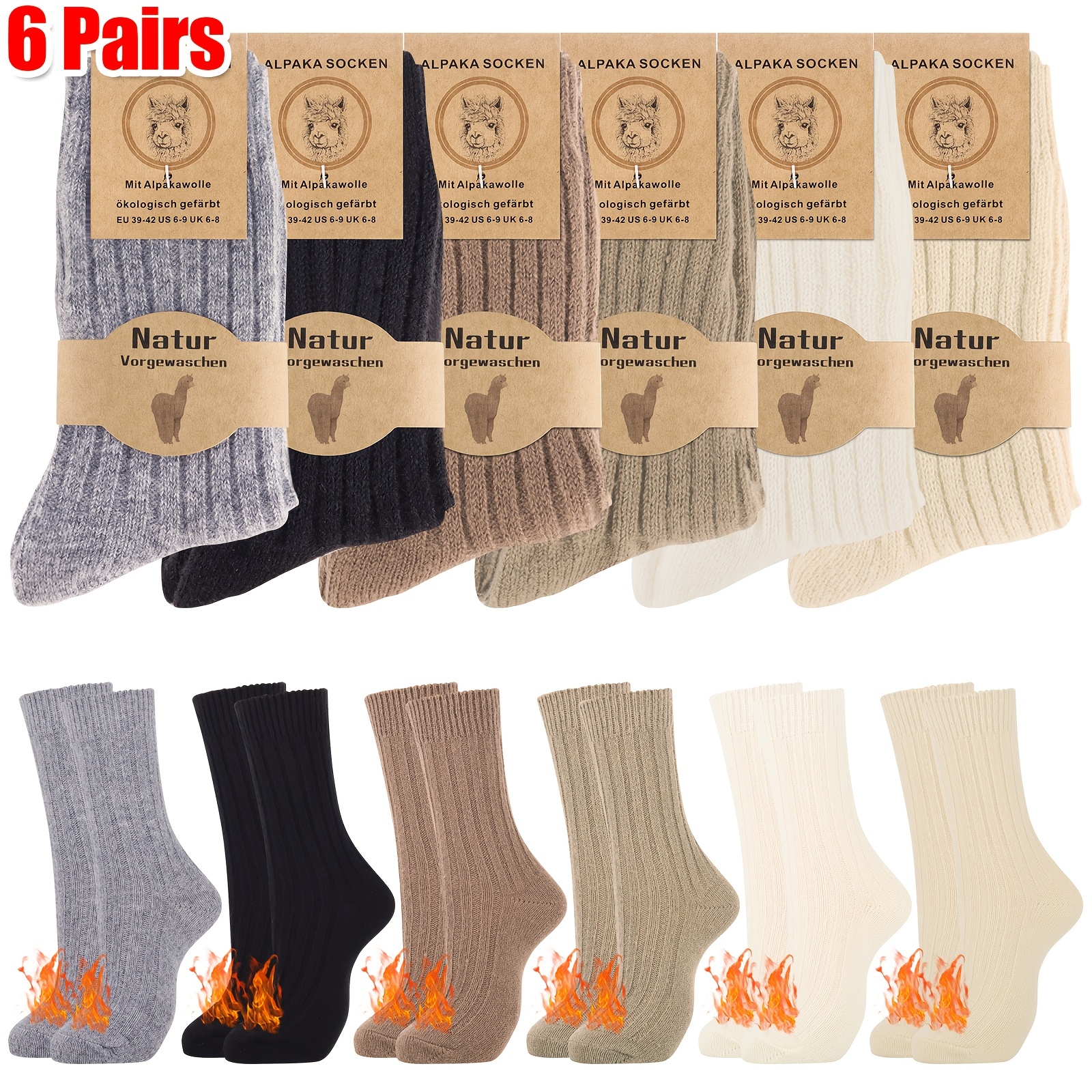TEMU 6 Pairs Of Warm Socks For Winter, Alpaca Socks For Women, Woolen Socks For Women, Comfortable And Warm Socks, Perfect Gift For Women's Birthday,