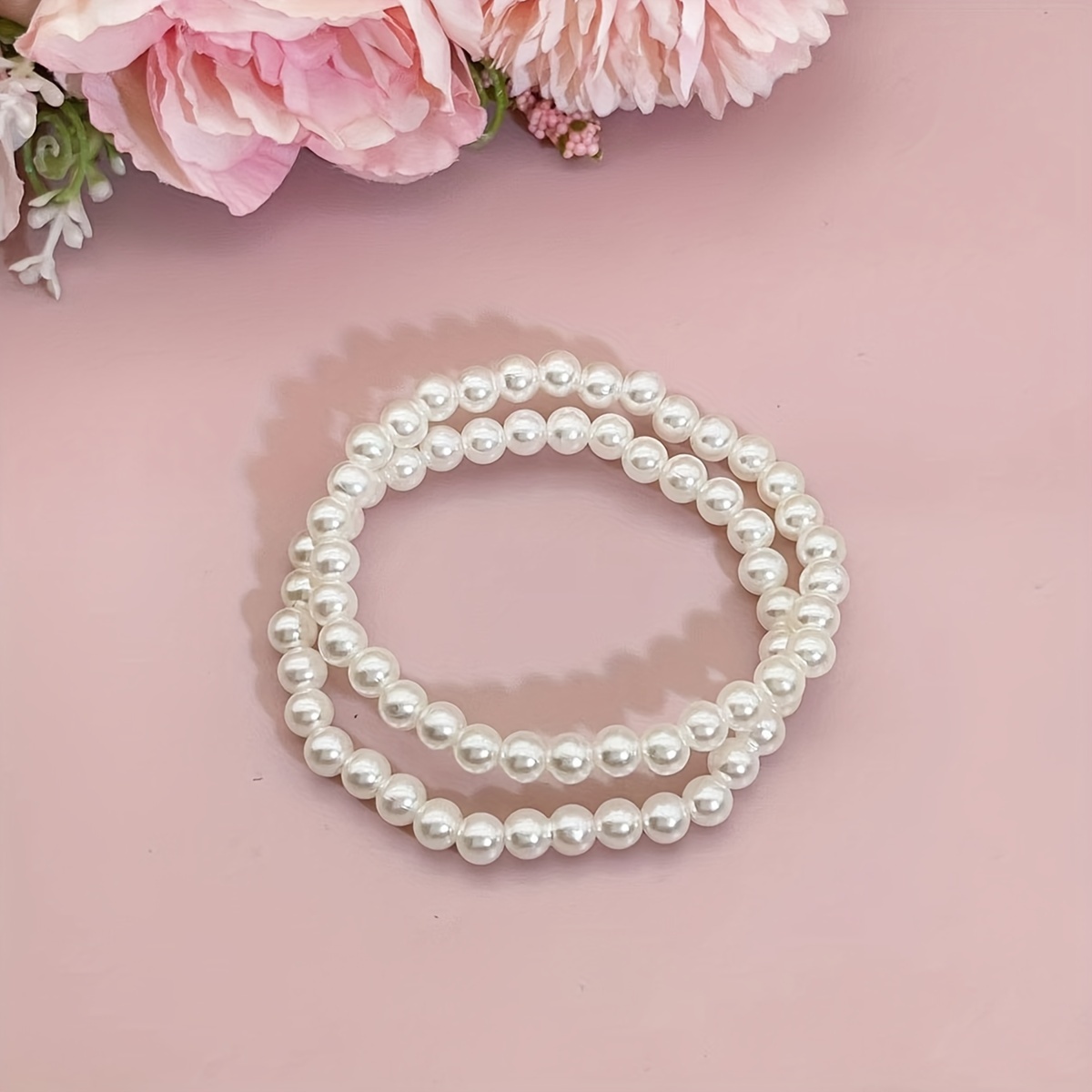 2/5-pack Pearl Ladies' Elastic Bracelets | White, Pink, Green, Yellow, Purple | Simple For Daily Wear And Holidays