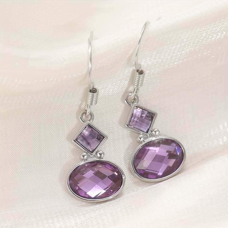 Image of Elegant Purple Synthetic Cubic Synthetic Zirconia Hook Earrings For Women - , Copper With Nickel-free Plating, Perfect For Weddings, Parties, And Daily Wear, Wedding Jewelry