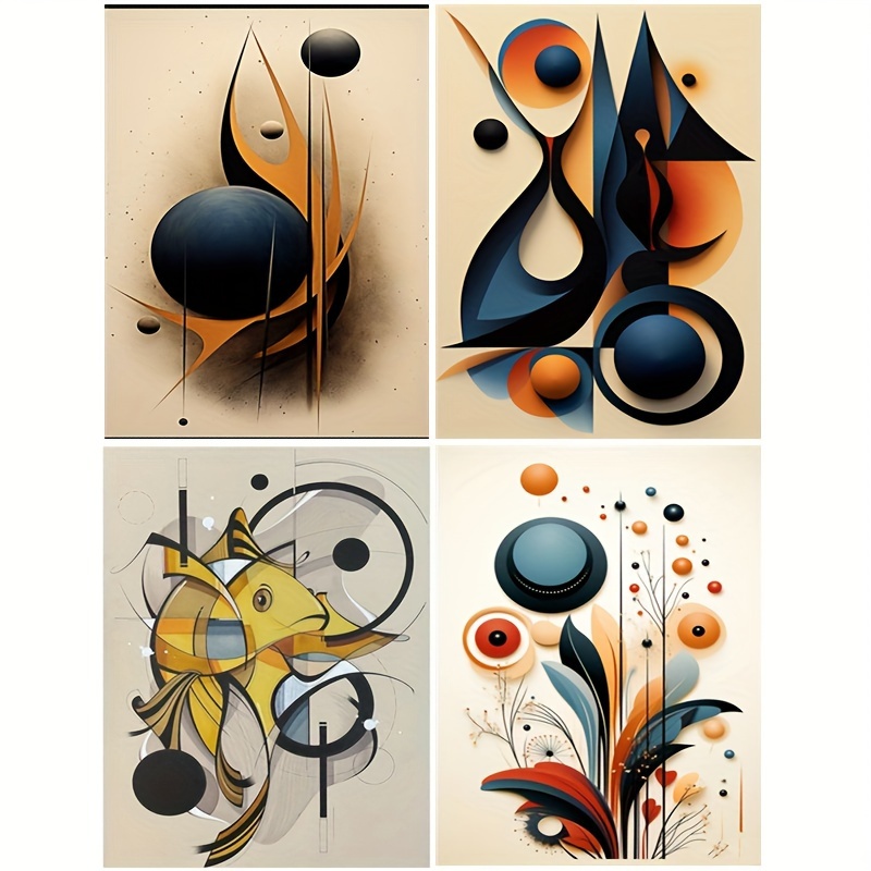 

Ensemble de 4 kits de peinture diamant ronde - Art abstrait et unique de poissons, bricolage sur toile de diamant en plein forage pour la décoration intérieure