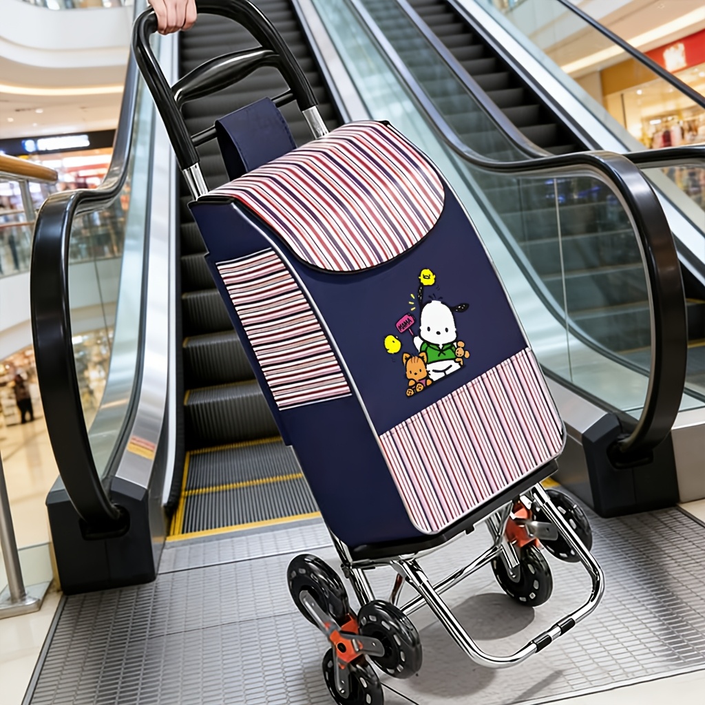 Sanrio Pochacco Thema 'Loading Challenge' Grote Capaciteit Bedrukte Boodschappentrolley - Stille Klimtrolley met Sanrio Prints, Grote Capaciteit, Opvouwbaar, Anti-Slip Handvat, Schuimwielen/Klimwielen Beschikbaar voor Elke Ondergrond