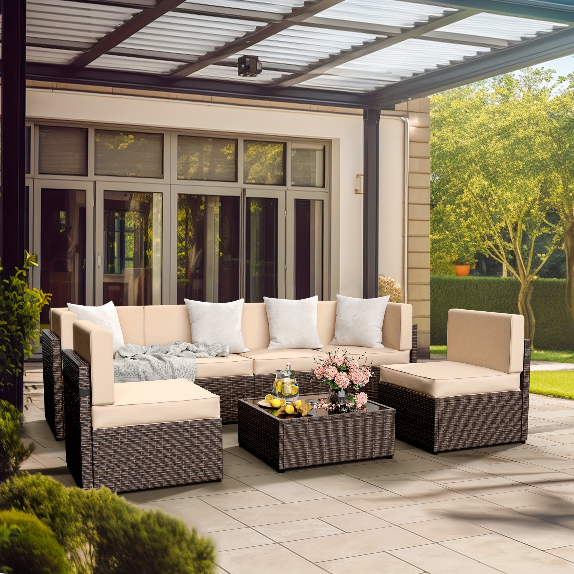 

Patiopia 7 Sectional Set, Pe Conversation Set, Set Cushions Table