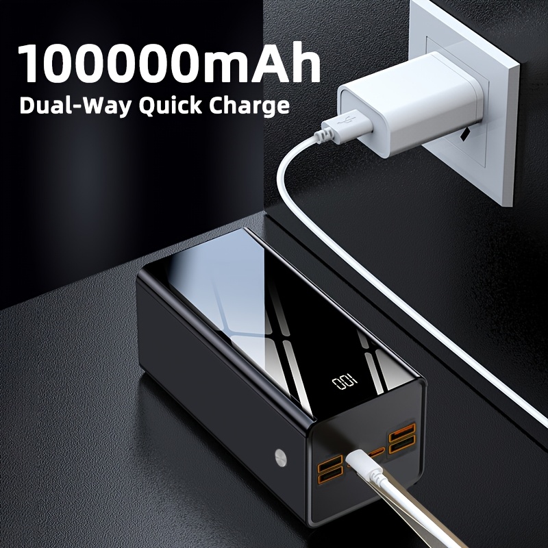 TEMU 100000mah Large Capacity Power Bank, 22.5w Super Fast Charge, Display, Full Design, Leather Lanyard, Outdoor Camping Led Light, Can Charge