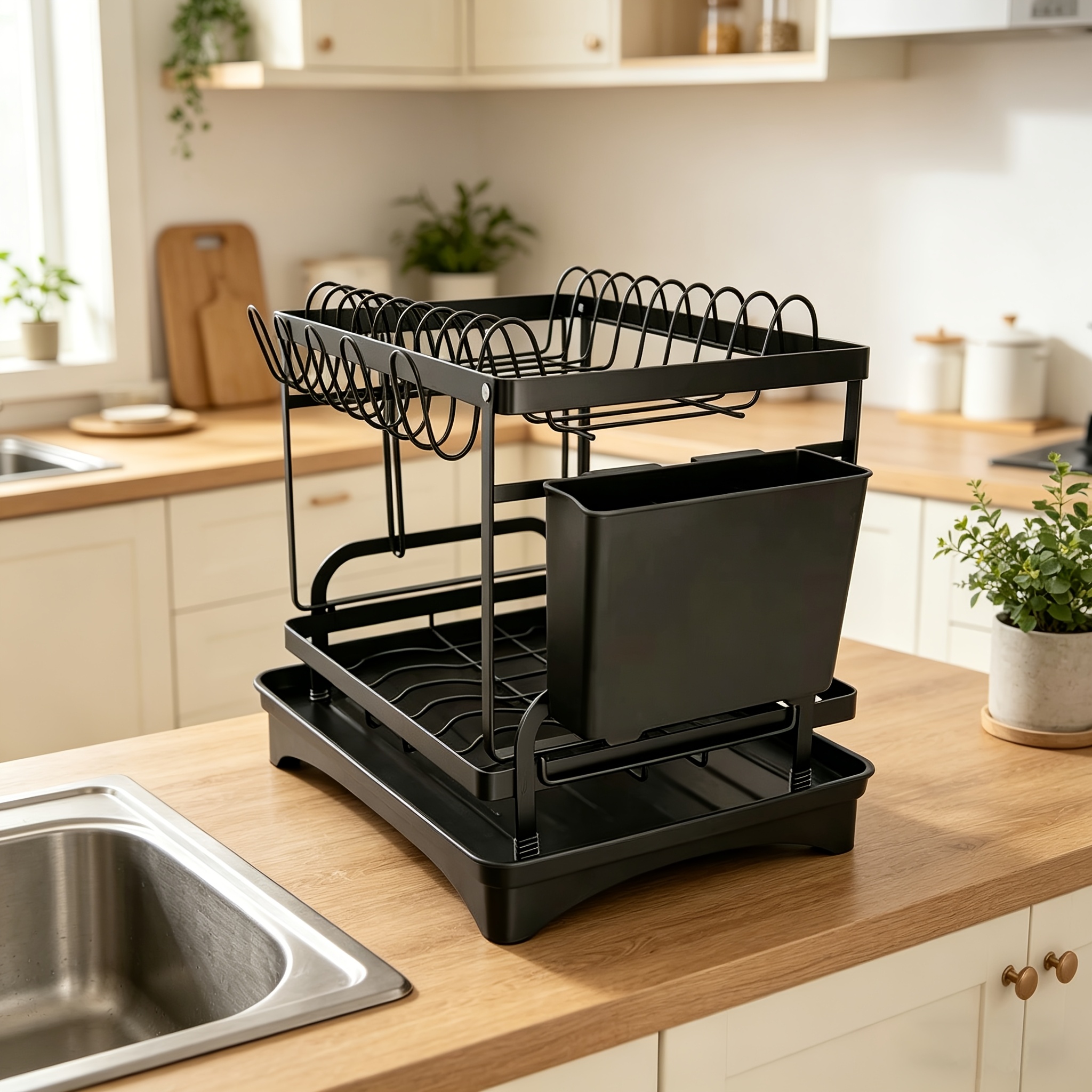2-tier Large Dish Drying Rack, For Kitchen Counter, With , Rustproof Dish Drainer, For Dishes/knives/cups/cutting Boards