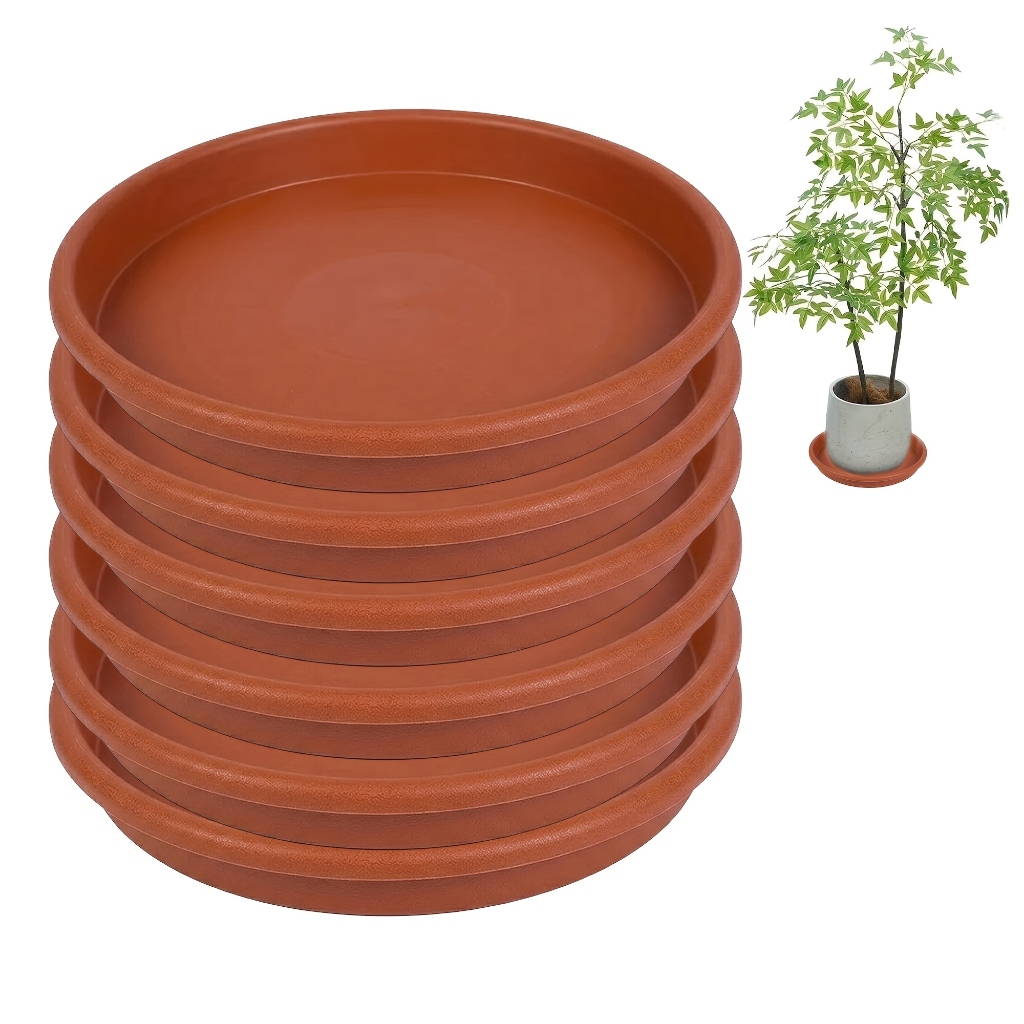 TEMU Ensemble de 6 pièces, soucoupes de pots de fleurs de 12 pouces, plateaux de base de pots de plantes ronds en plastique épaissi, adaptés aux pots