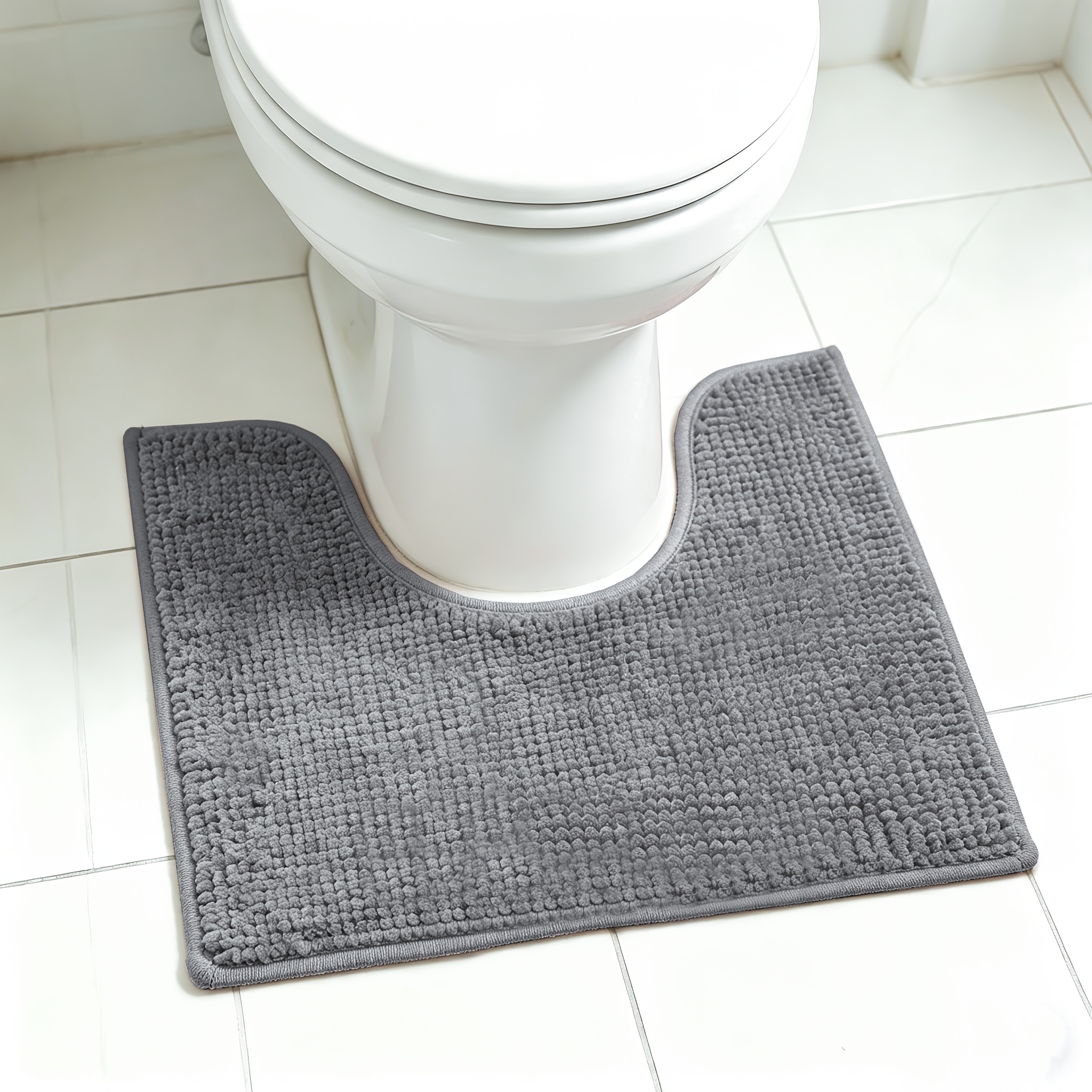 TEMU Toilet Rugs U Shaped Washable, Bathroom Toilet Mat, Extra-soft Plush Bath Bathroom Rug, 1'' Chenille Microfiber Material, Super Absorbent Shaggy