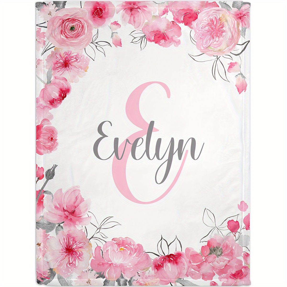 

Custom Floral Name Blanket - Flannel, Sofa, Bed, Travel, Camping, Living Room, Office Chair - Machine Washable, Gift For