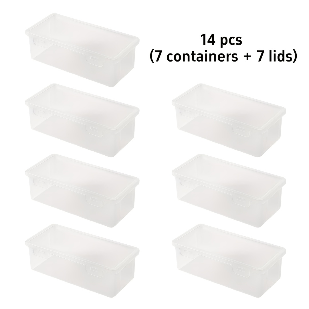 TEMU 14pcs Set: 7 Containers + 7 Lids, Large Transparent Plastic Storage Boxes, Multi-functional Desktop Organizer Pen Holder, Sturdy Polypropylene