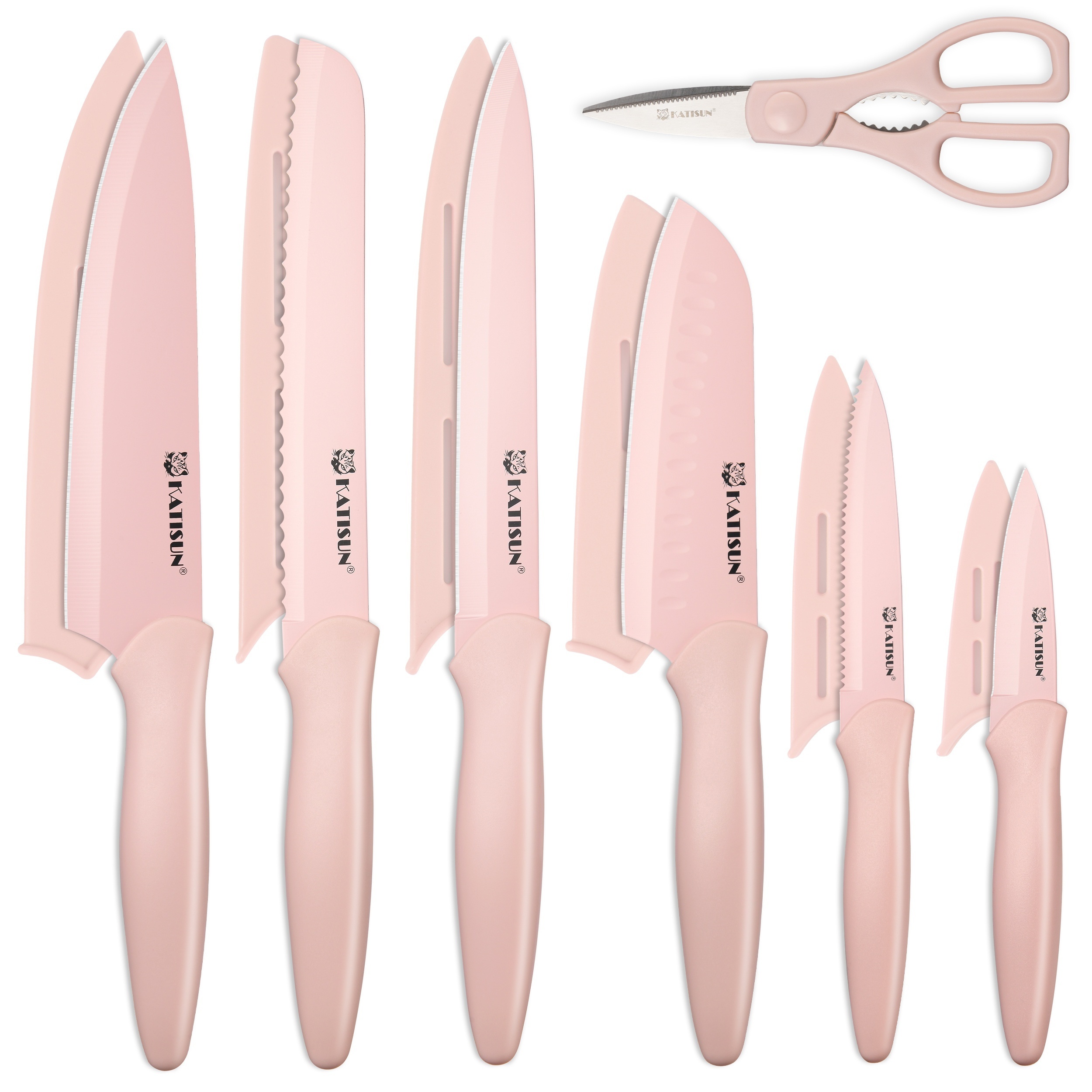 

13 Piece Non-stick Coating Stainless Steel Boxed Knives Set, Anti-rust And Dishwasher Safe, 6 Knives With 6 Blade Covers And 1 Kitchen Shear