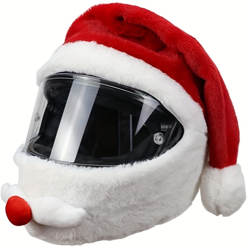 TEMU Santa Claus Motorcycle Helmet Cover - Christmas Hat Decoration, Fit For Most Helmets, Polyester, Santa Claus Christmas Hat