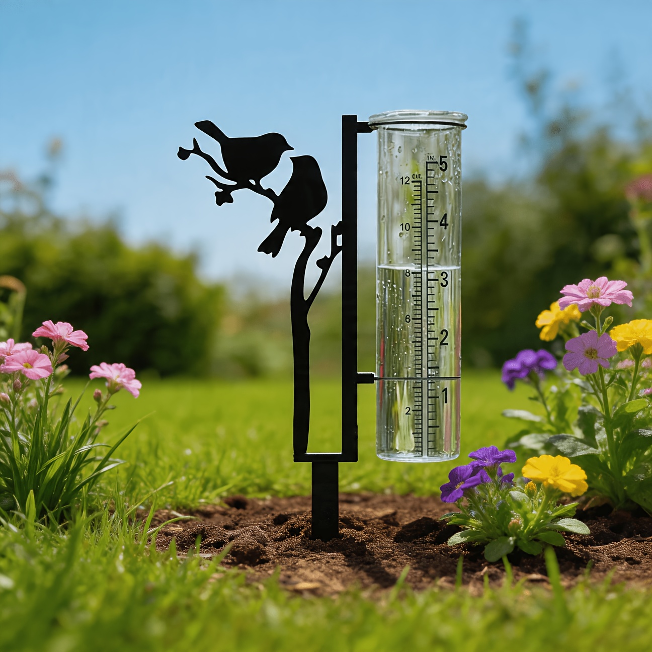 TEMU Pluviomètre d'extérieur (avec gobelet de mesure en verre), pluviomètre oiseau en métal adapté , cours, patios et pelouses, avec de grands