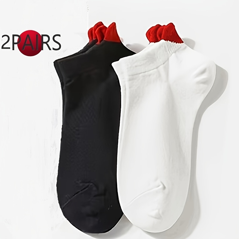 E-shop 2 Paar/5 Paar Herz-Print Socken, Einfache Bequeme Gestreifte Knöchelsocken für Valentinstag, Damen Strümpfe Socken