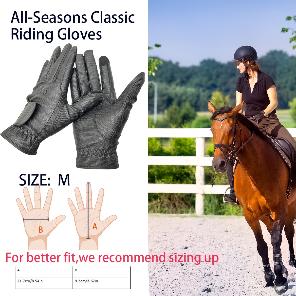 Grip, Premium Equestrian Riding Gloves - Durable Pu Material, Closure, Hand Washable