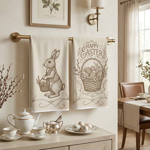 2 pack easter kitchen towels set vintage bunny egg basket dish towels microfiber absorbent tea towels soft durable washable hand towels spring farmhouse home decor holiday housewarming gift for women mom