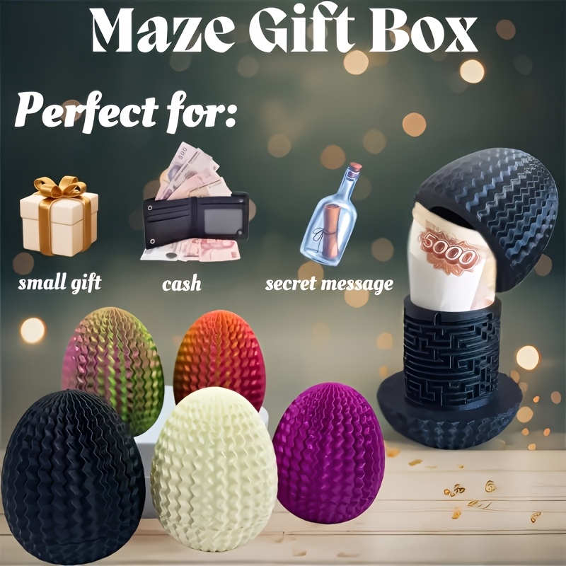 

1pc Creative Gift Box For Cash, Unique Puzzle Dragon Egg Design, Plastic Tabletop Decor, No Electricity Needed, Ideal For Gifting