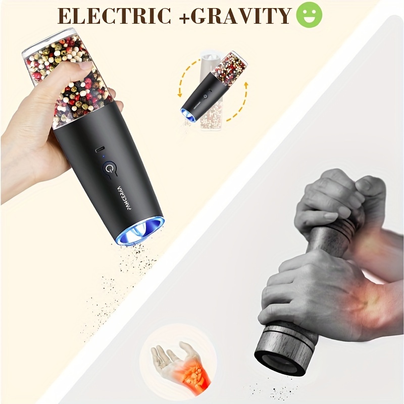 1pc 2pcs electric pepper salt grinder set recyclable automatic pepper salt shaker usb c battery   lights one hand operation adjustable coarseness pepper grinder set details 8