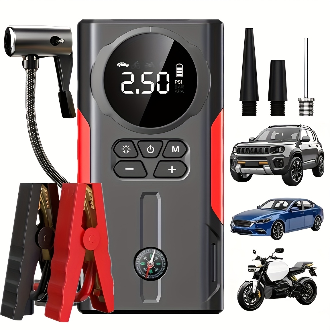 TEMU Démarreur de portable pour voiture - Batterie externe 12V - avec lampe - Convient pour voitures, motos, démarreurs de pour véhicules, voitures,
