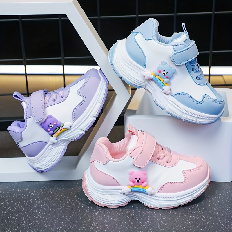 Girls' Cute Cartoon Chunky Sneakers Lightweight, Soft Sole Casual Shoes  with Hook-and-loop Fastener Closure, PU Upper Rubber Sole, Pe