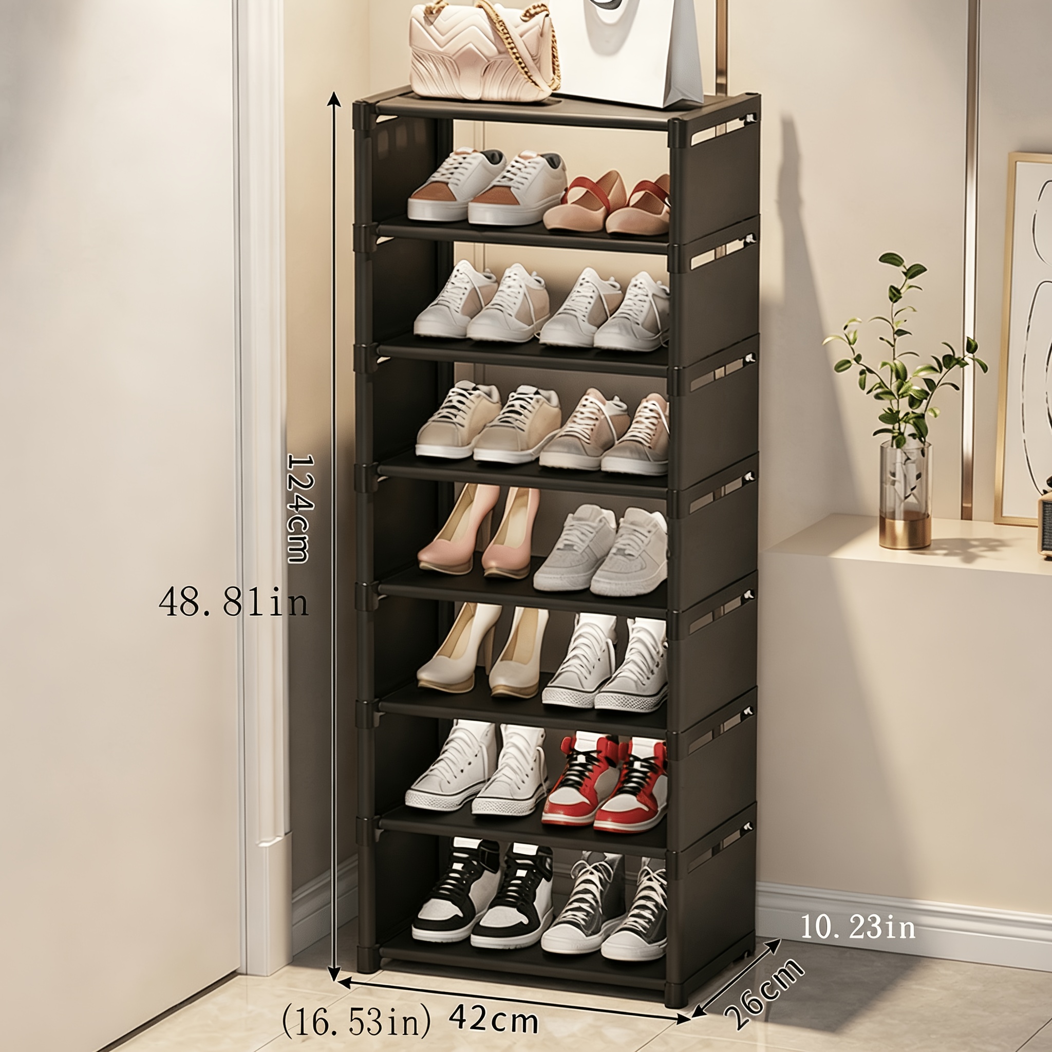 TEMU 1pc 8-tier Widened Shoe Cabinet, Shoe And Boot Organizer, Space- Vertical Shoe Rack, Adjustable Layers/stackable, Suitable For Home Entrance,
