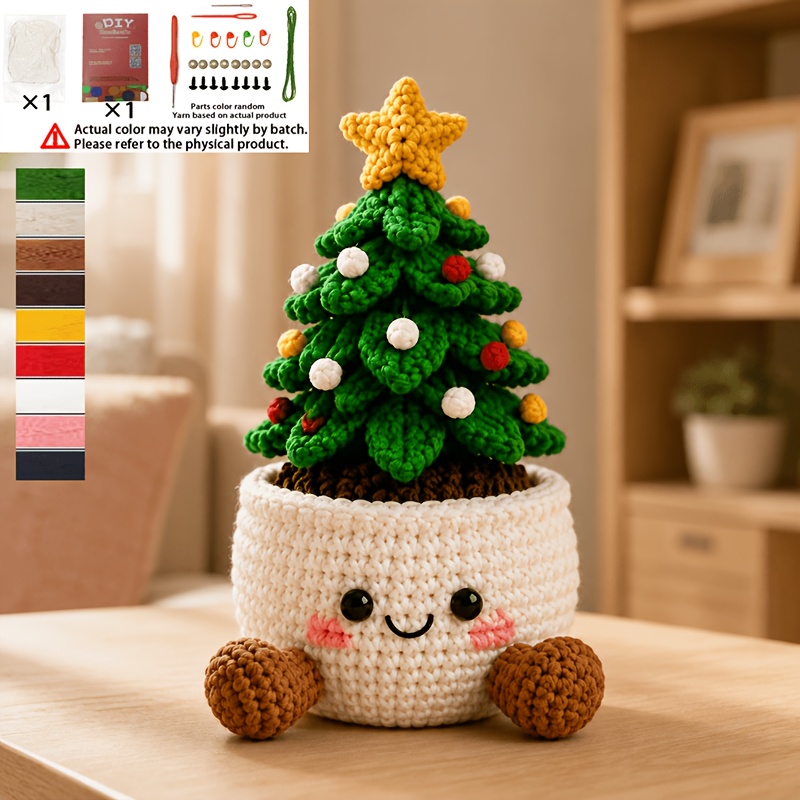 TEMU Cute And Fun Potted Plant Crochet Material Package, Creative Crochet Diy | With Production Instructions And Tutorials | Including Crochet Hooks+