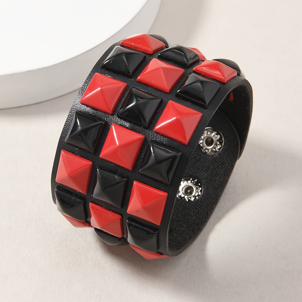 E-shop 1 Stück HUANMING PU Armband mit mehrfarbiger Quadrat-Schnalle – Unisex Minimalistisches Design für Freizeitkleidung, Partys & Festgeschenke (’s