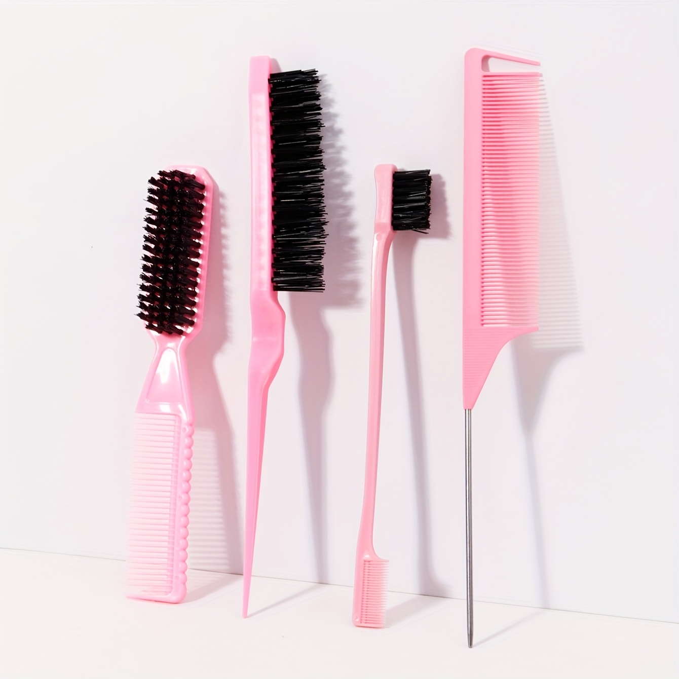 TEMU 4-delige Styling Kam Combinatie, Reinigingsborstel, Ratstaartkam, Dubbelzijdige Wenkbrauwborstel, Plastic Knot Breaking Kam, Geschikt voor Zowel