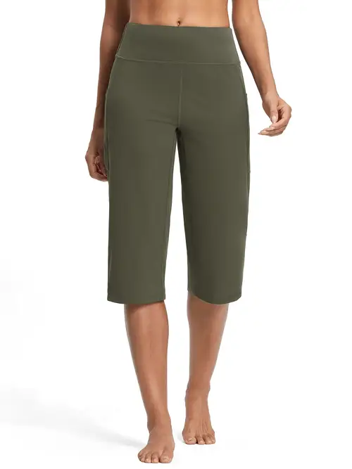 capri pants for women high waist with pockets tummy control capri workout yoga pants loose straight leg
