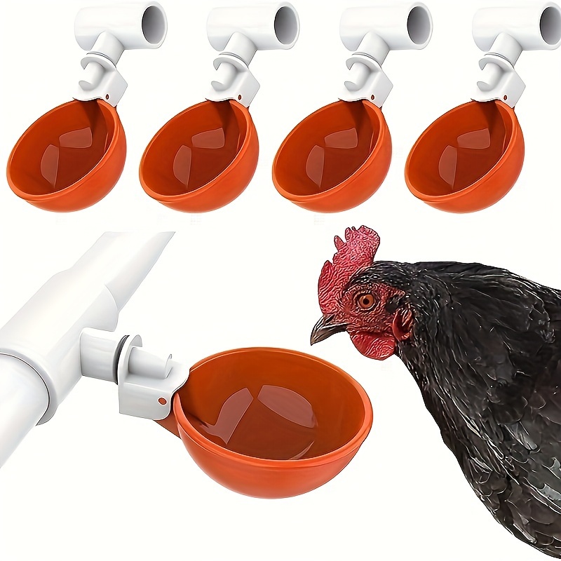 

5pcs/ Set, Large Cups With 1/2" Pvc Tee Fittings Chicken Water Cups, Chicken Water Feeder, For Chicks, Duck, Goose, Turkey Poultry Waterer Feeder Kit (orange,blue)
