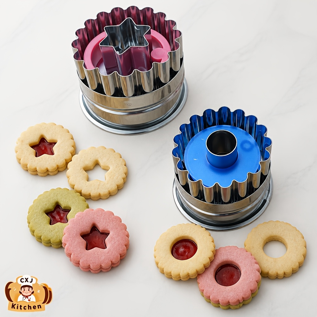 TEMU 2pcs Wavy Circle And Wavy Cookie Cutter Set, Press-out Cookie Cutter, Suitable For Daily Home Use Or Baking For Holidays Like Christmas, Easter,