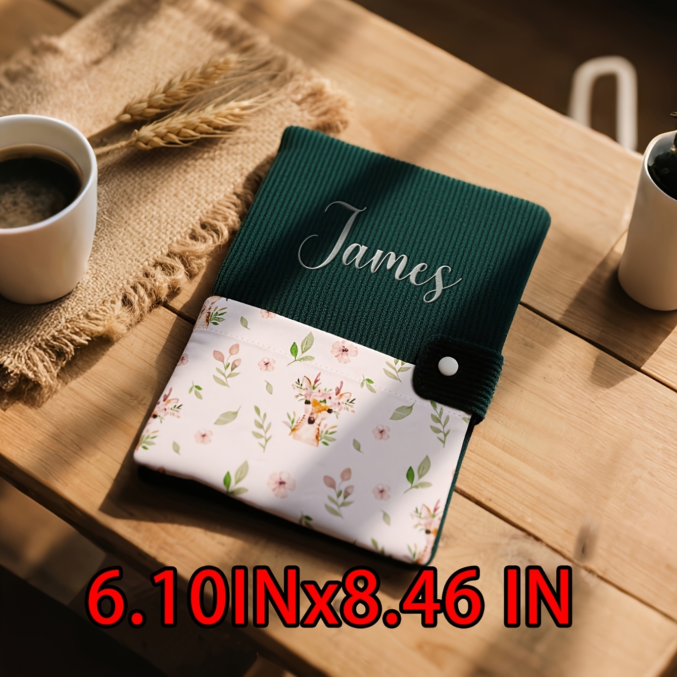TEMU Personalized Corduroy Health Book Cover | Custom Name Embroidery, Cute Pattern | 6.10x8.46 Inches (15.5cm X 21.5cm) | Custom Record Holder |