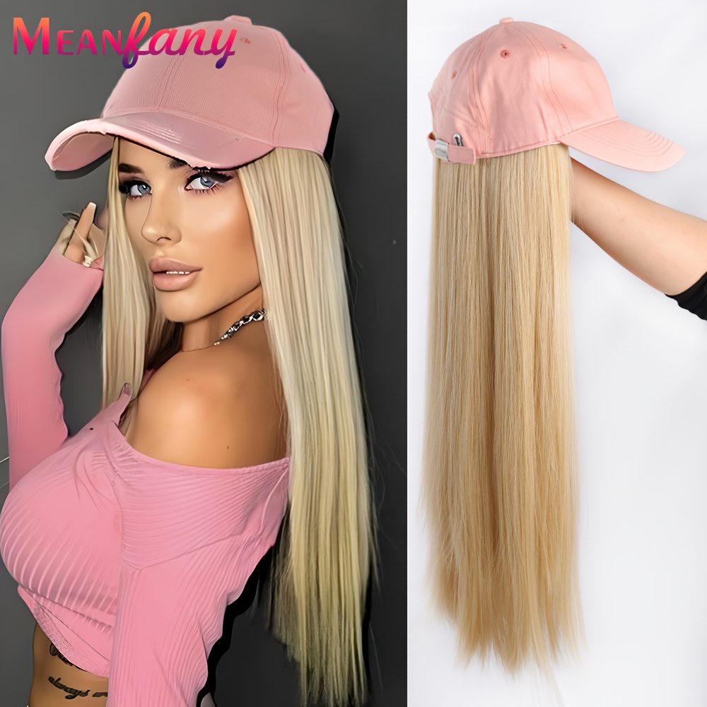 TEMU da Baseball Lunga Ondulata per Donne, Cappello con Fascia Regolabile, Naturale per Feste, ed a Tema - Facile Manutenzione e Styling Senza Danni,