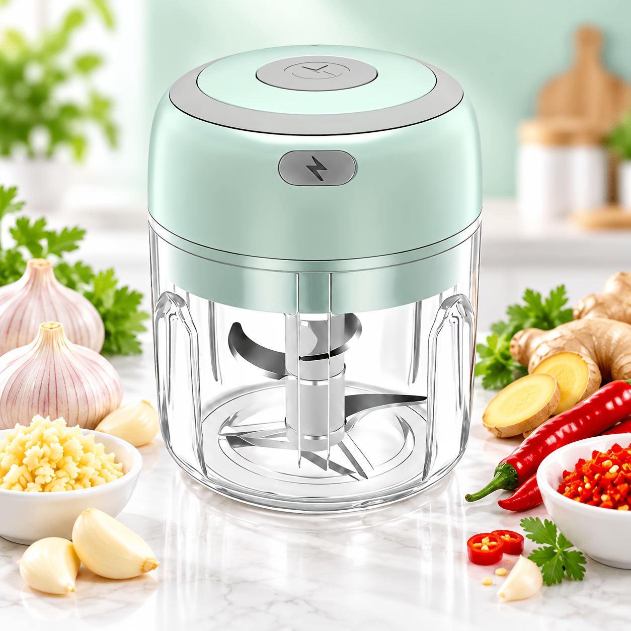 TEMU 9.47oz Usb Rechargeable Electric Mini Food Processor & Meat Grinder - Powerful Motor, Wireless Portable Chopper Suitable For Garlic, Vegetables,