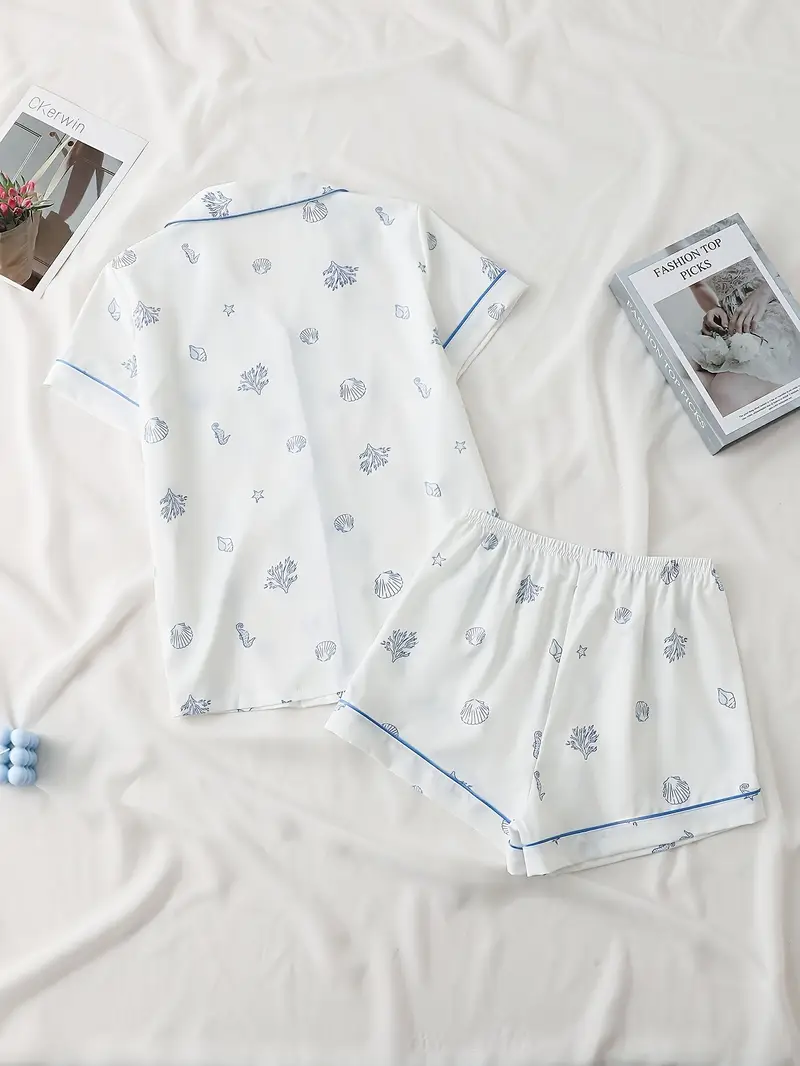 ladies two piece satin pajamas set ladies two piece short sleeved stand collar top with shorts ladies pajamas for two piece womens set Product details 1