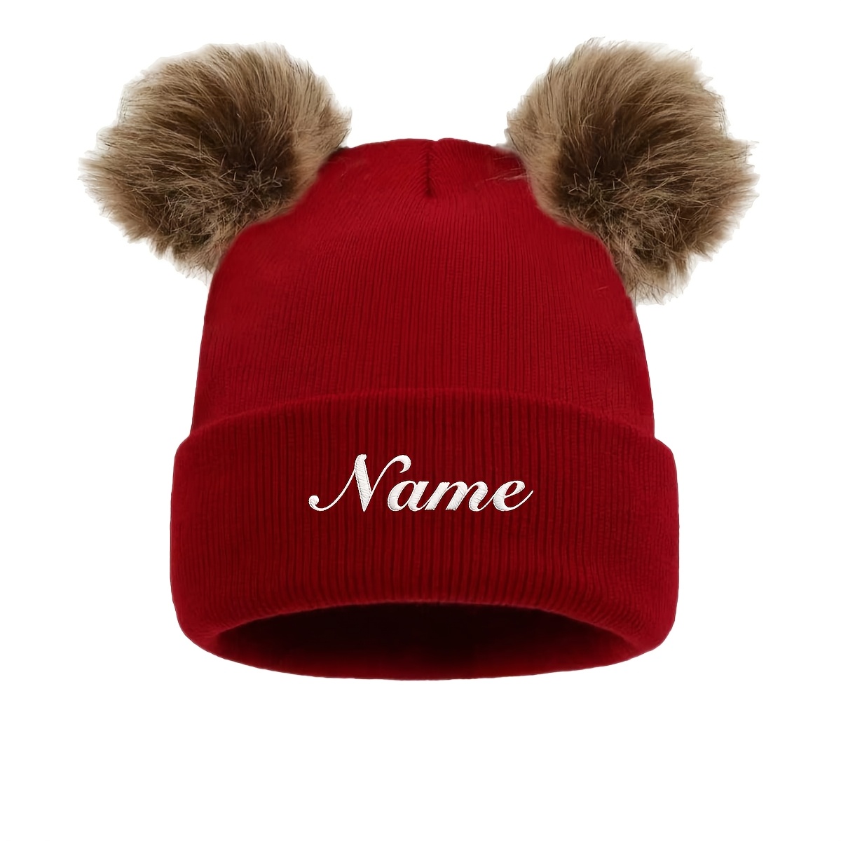 TEMU Personalized Name/initials Embroidered Women's Beanie - Custom Hat With Foldable Cuff, Elastic Warm Suitable For Autumn/winter, Lightweight