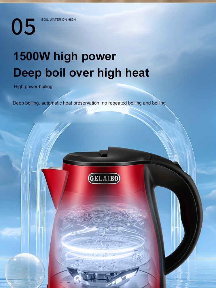 GELAIBO 1.8L Голям електрически кана | Дисплей за температура с указател в реално време, бързо варене, автоматично изключване, защита от варене без вода, неръждаема стомана