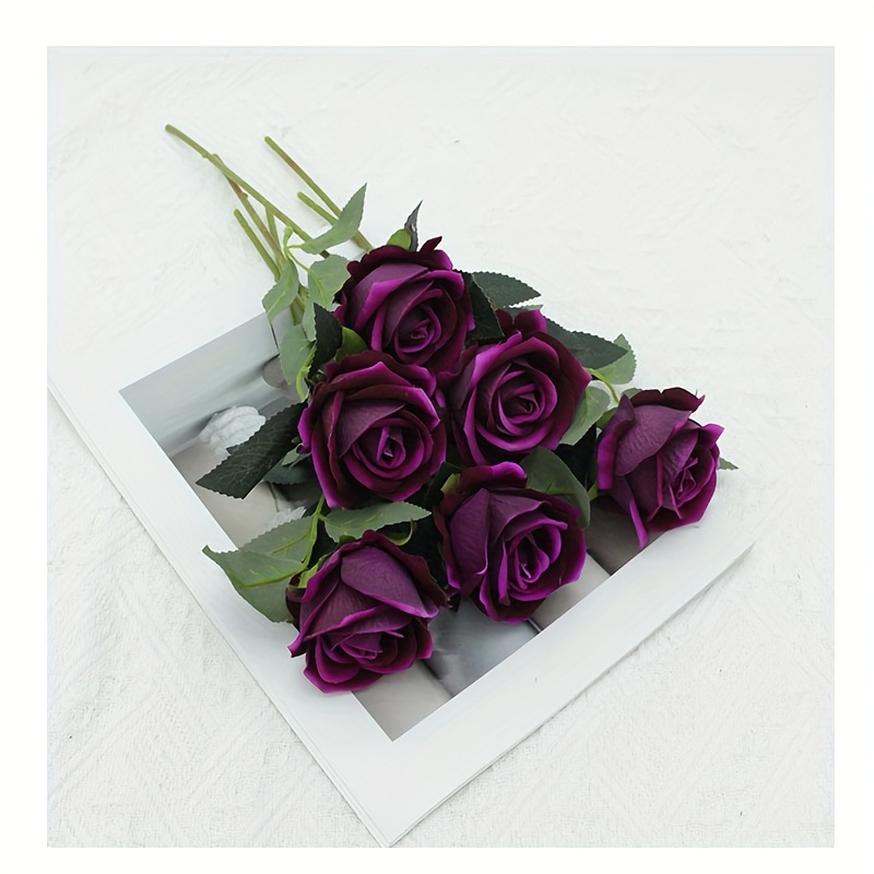 E-shop 6er-Set Samt-Kunstrosenblumen für Frühlingsdekoration, Valentinstagsgeschenke & Muttertagsgeschenke, Luxuriöser Hochzeitsstrauß,