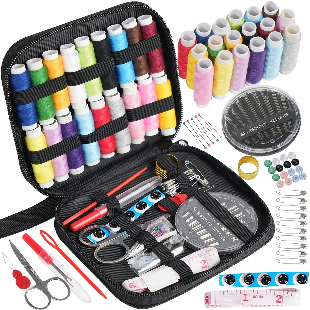 

Portable Mini Sewing Kit - Mixed Colors Canvas Bag With Essential Supplies For Quick Fixes, Travel & Repairs - Ideal Gift For Crafters, Students & Grandmothers