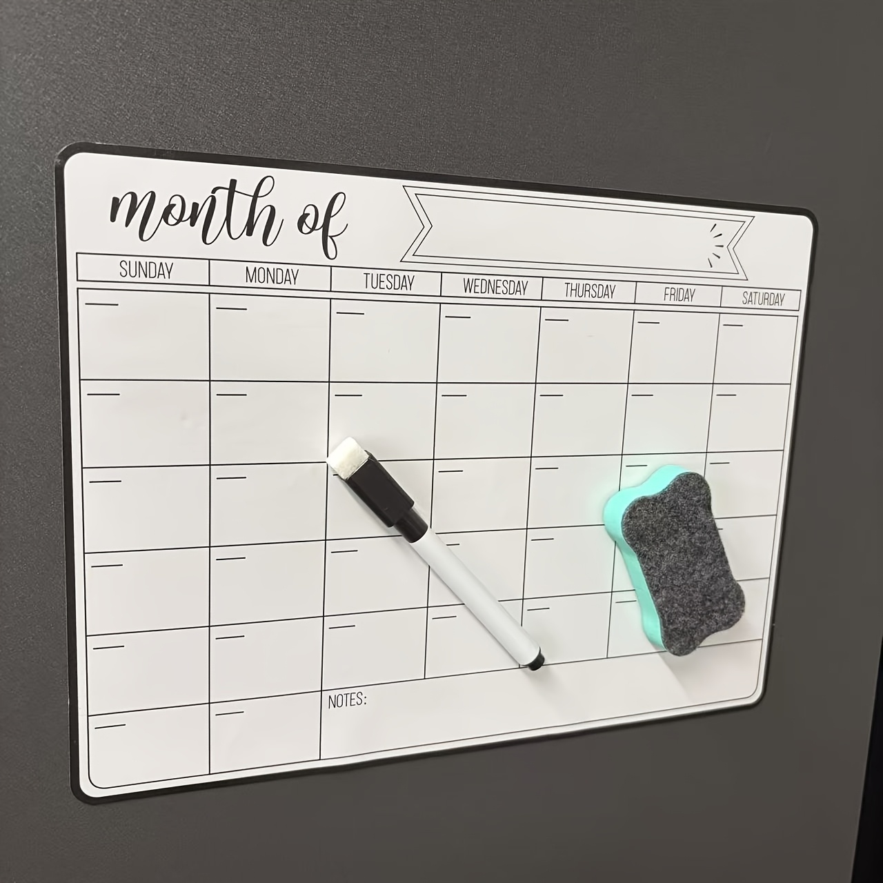 TEMU 3pcs, 1pc Fridge Magnet Memo Board And 1pc Chalk Pen (non-magnetic) And Non-magnetic Eraser (random Color), Kitchen Fridge Magnet, Erasable