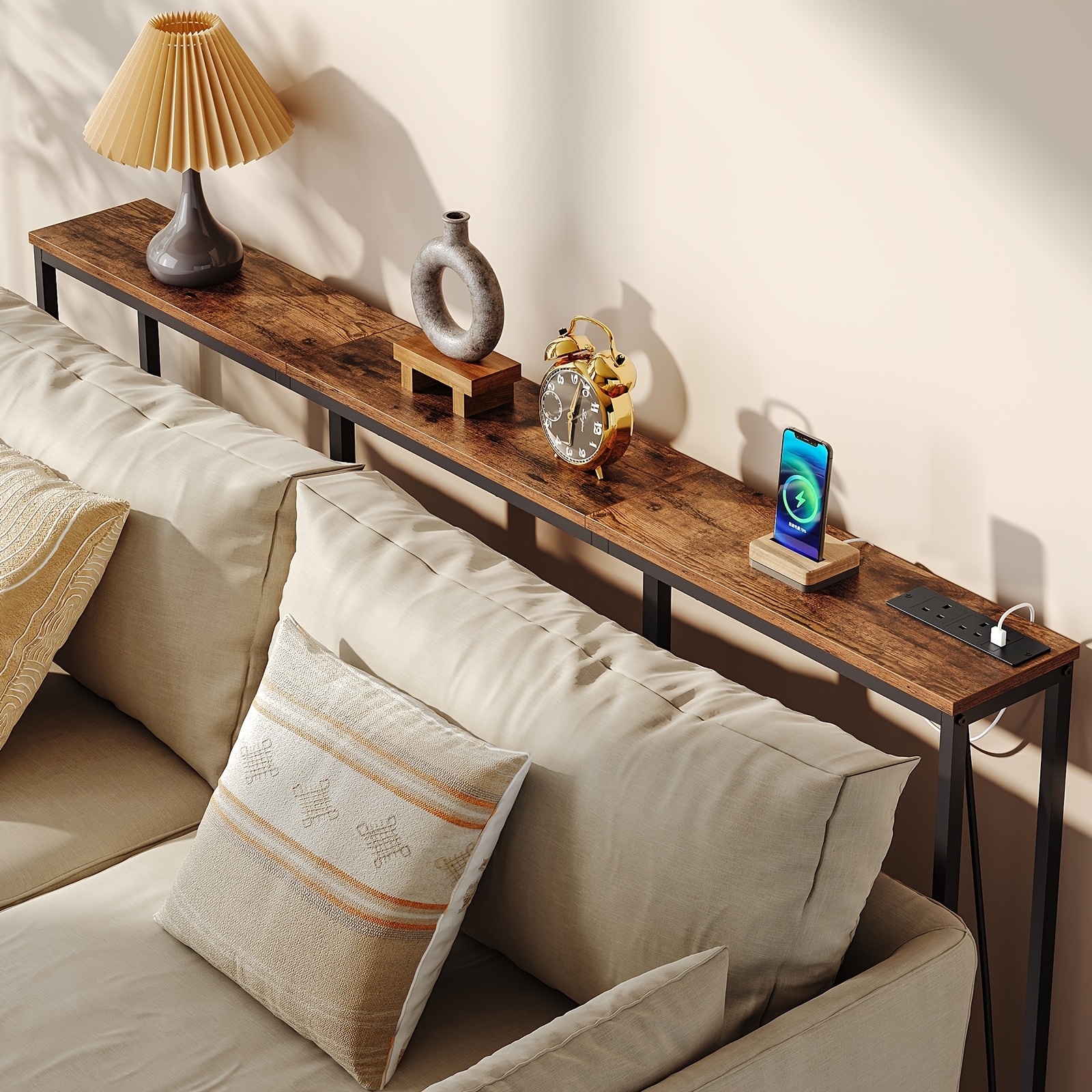 180  long console table stylish rectangle sofa table for small spaces   bedside table or behind sofa modern   storage organizer entryway table for living room entrance hallway brown details 2