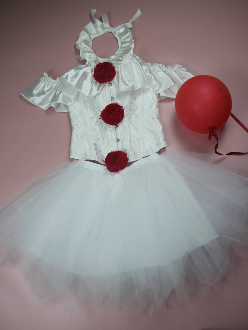 Costume De Clown Femme 7 Pièces - Jupe Tutu, Chaussettes Rayées, Bretelles Réglables, Style Gothique Noir