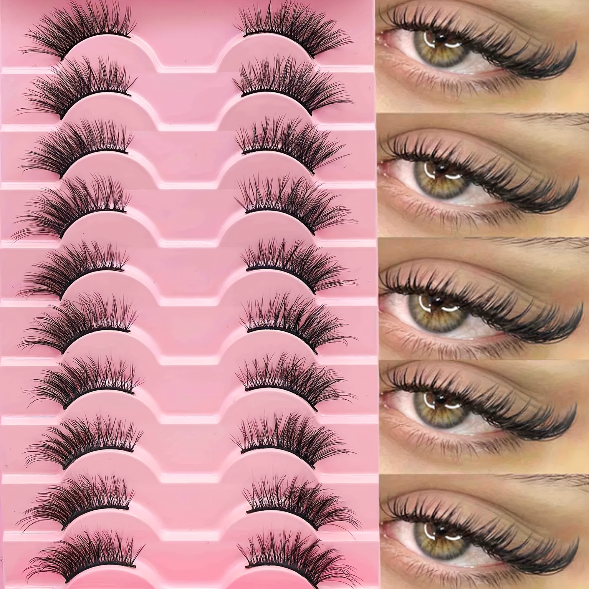 10 Pairs Cat Eye False Eyelashes - 3-7-10mm D Mink Lashes With , Short To Long Lengths (6-9mm & 10-12mm), Half Lashes For Beginners, Reusable & Easy Application, Doll/anime/cat-