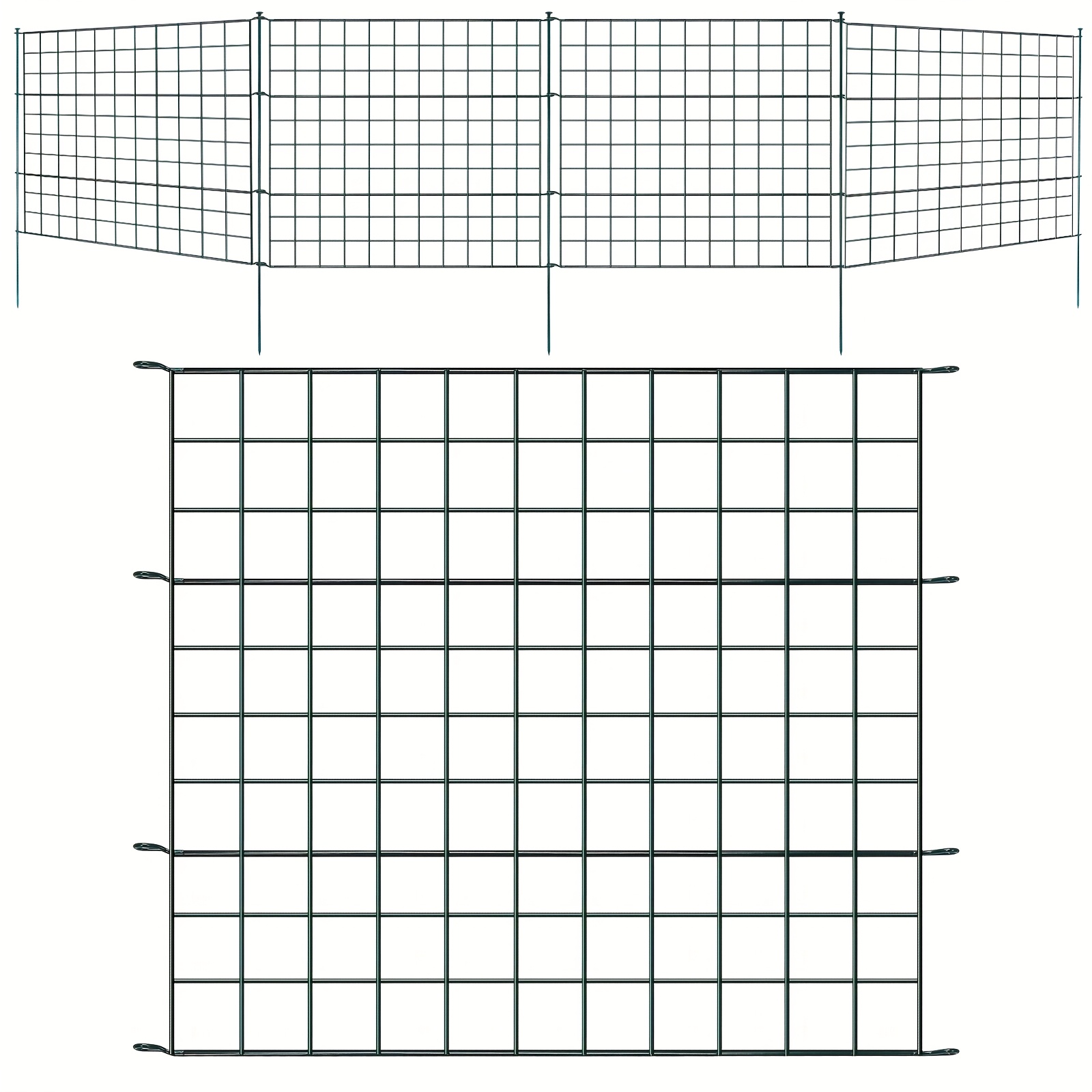 E-shop Flacher Teichzaun Gartenzaun aus Metall – 5 Zaunpaneele mit 6 Montagestangen für Garten, Haustierzaun Hundezwinger (Grün, Gerade)