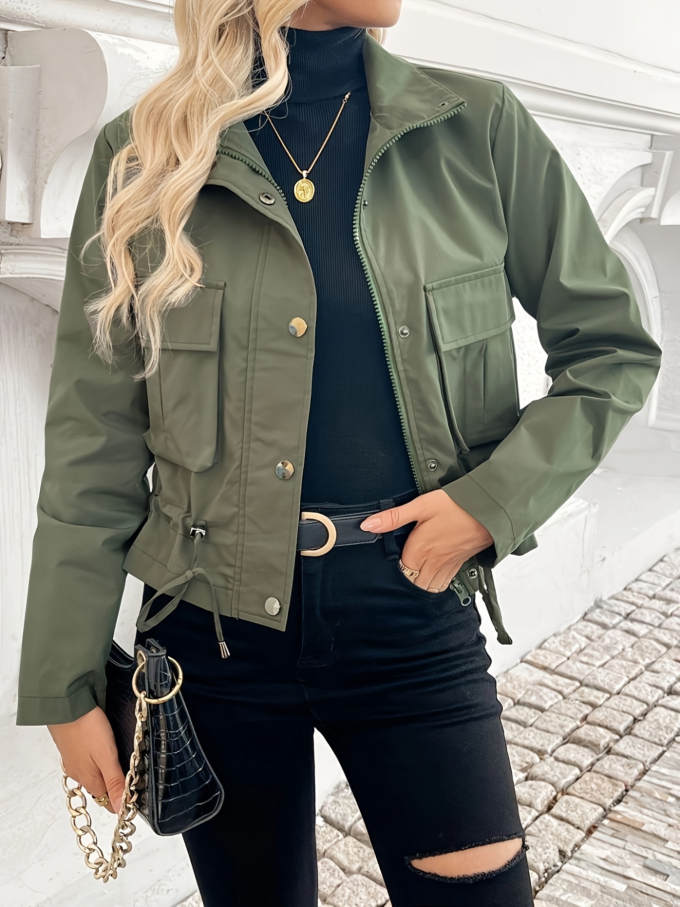 Brown Shacket Down Puffer Jacket Women Boucle Jackets Green