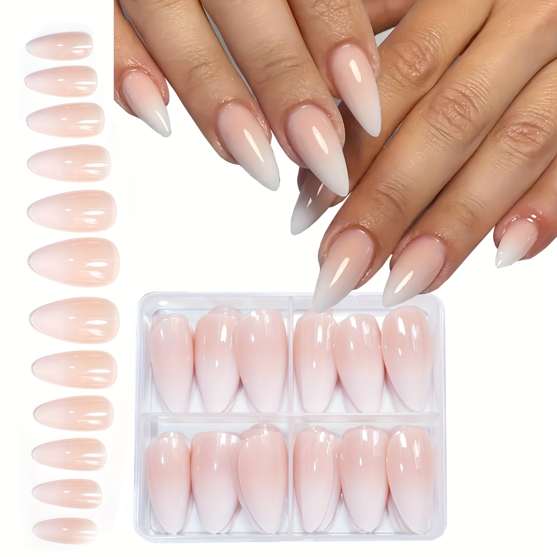 

Gradient Hand Armor Series Of 96pcs -shaped Nail Tips Fashion Suitable For Women And Girls Pre-adhesive Press-on Nail Tips With Pure Shine And French Design Suitable For In Packaging, With Storage Box